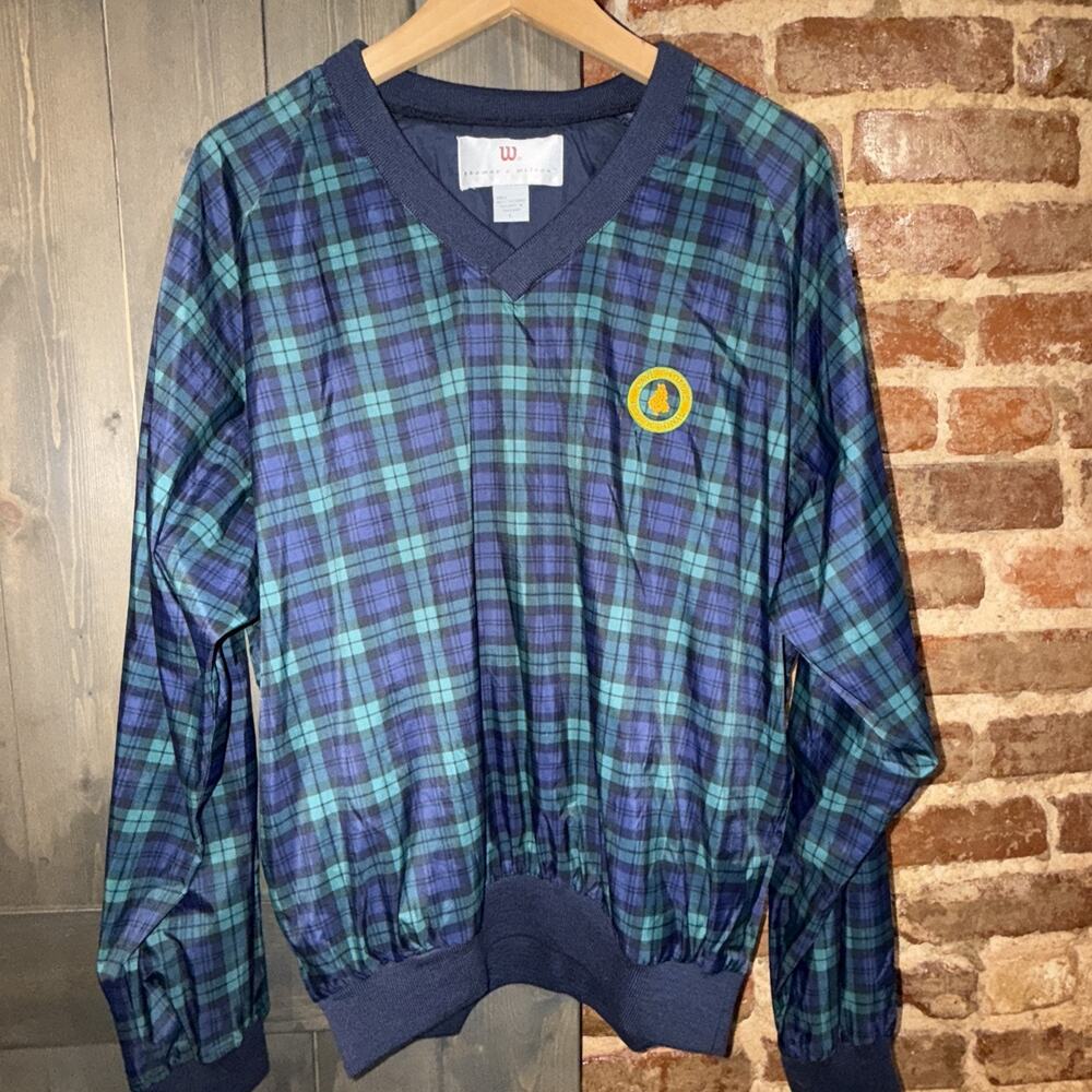 Wilson Tech Navy/Green Plaid Golf Pullover Size L Kanebo Zephyr Micro Fabric NWT